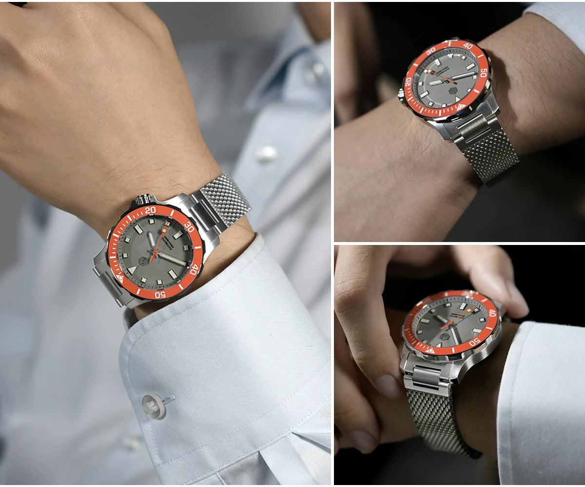 San Martin Original Design Diver 39.5mm V2 Men Watch NH35 Automatic Mechanical Watch Milanese Bracelet Waterproof 200m Luminous