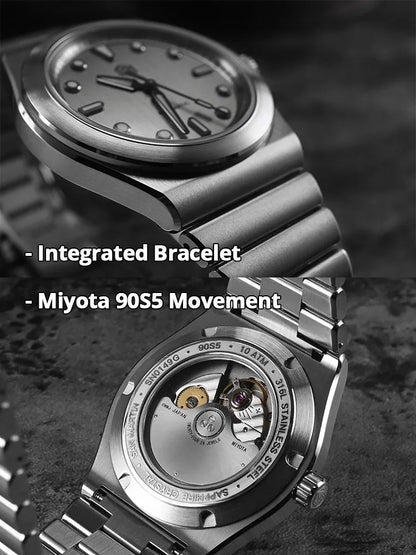 San Martin 40mm Men Sports Watch SS Brushed Dial Integrated Bracelet Miyota 90S5 Original Design Automatic Mechanical SN0149