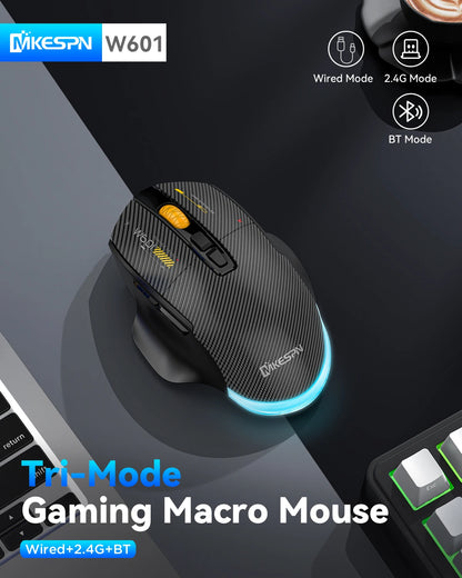 12800 DPI 2.4G Wireless Bluetooth Wired Tri-mode Mouse Mute Button Macro Programming Carbon Fiber Gaming Mouse 500mAh 7 Keys