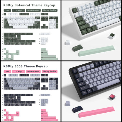 KBDiy 174 Tasten/Set PBT GMK Apollo Tastenkappen, Double-Shot, minimalistisches ISO-Cherry-Profil, für mechanische Gaming-Tastaturen, Tastenkappen für MX