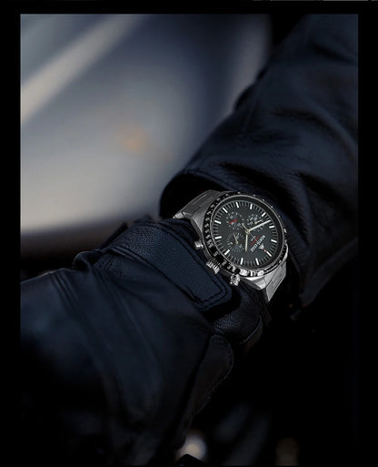 NORTH EDGE 2025 LONGWINGS Men Quartz Watch Solar Powered Stopwatch Waterproof 50M 316 Full Stainless Steel Luminous Pilot Watch
