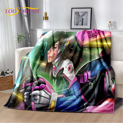Overwatch Gamer DVA Reaper Manta Macia de Peluche, Manta de Flanela para Sala de Estar, Quarto, Cama, Sofá, Piquenique, Criança, 3D