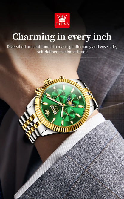 OLEVS 6688 Fashion Automatic Mechanical Men's Watch Moon Phase Dual Calendar Waterproof Luminous Luxury Business Watch for Man