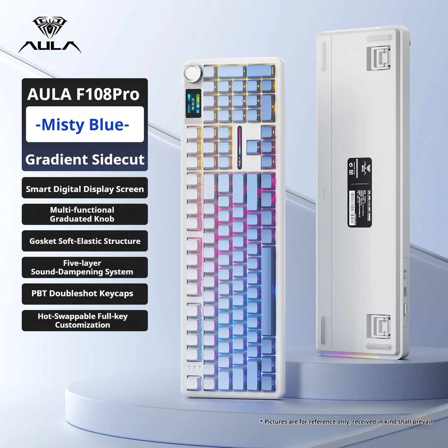 AULA F108 Pro mechanical keyboard 100& layout Bluetooth 2.4G wired gaming keyboard With hot-swappable gasket structure RGB light
