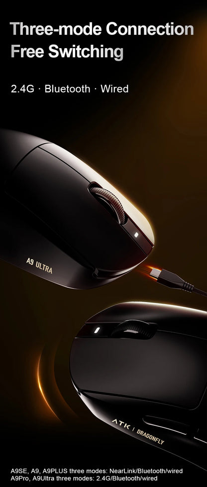 ATK Dragonfly A9 Ultra Wireless Gaming Mouse PAW3950, Tri-Mode 8K Gaming Mouse, Ultra-Lightweight Ergonomic Wireless Gaming Mouse for FPS & Esports