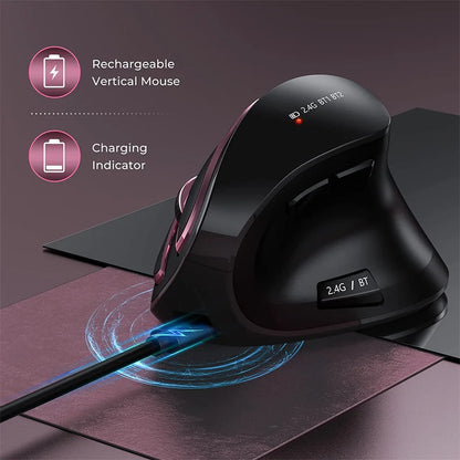 Jomaa 2.4G+Bluetooth vertikale kabellose Maus für Apple Mac Laptop Notebook, 9 Tasten, wiederaufladbare Gaming-Maus für PC iPad