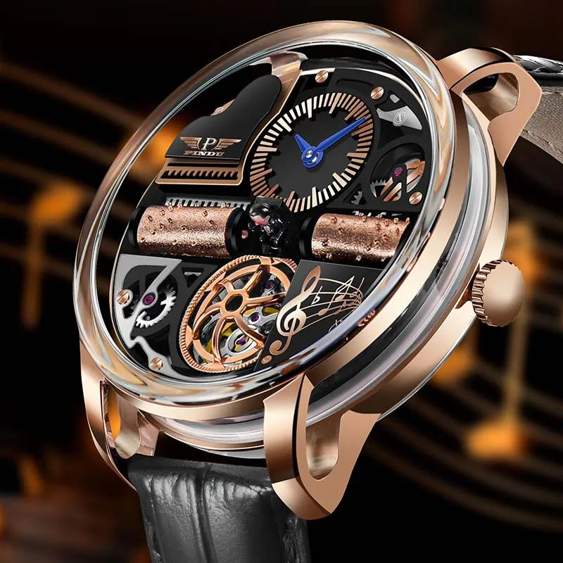 2025 NEW PINDU Design Music Series Machinery Watch Men Movement Stainless Steel Sapphire Glass Top Luxury Automatic Watch Hollow