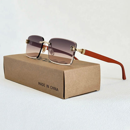 Square Sunglasses Women Luxe 2026 Rimless Sunglass Men Wooden Fashion Glasses Vintage Dropshipping Gafas De Sol Hombre Zonnebril