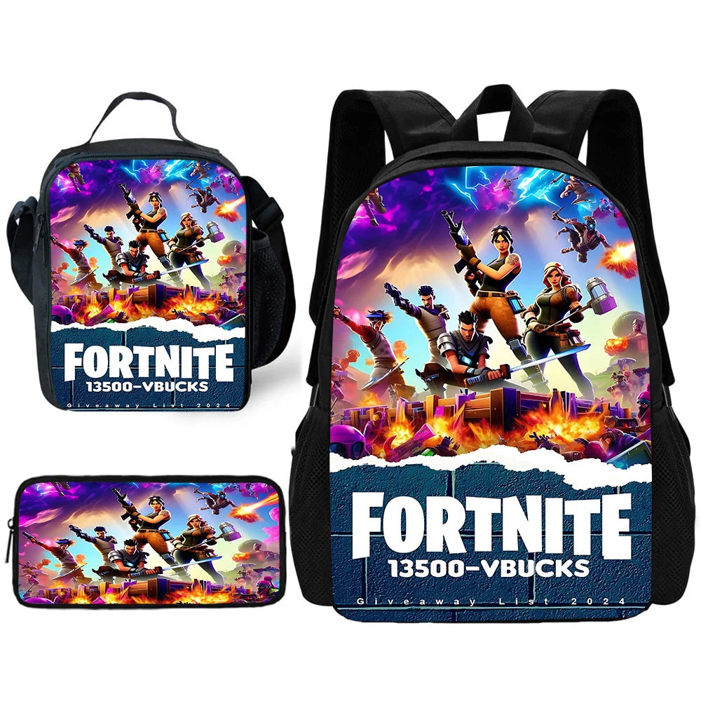 Hot Game Child School Backpack with Lunch Bags, Design-F-FortniteS Pencil Bags, School Bags for Boys Girls Best Gift