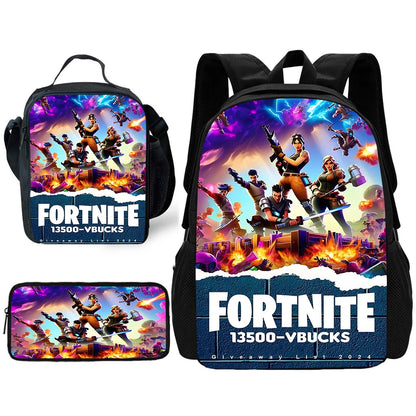 Hot Game Child School Backpack with Lunch Bags, Design-F-FortniteS Pencil Bags, School Bags for Boys Girls Best Gift