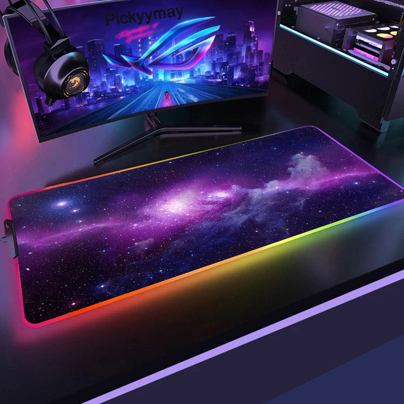 Velká RGB herní podložka pod myš, LED podložka pod myš pro hráče, podložka na stůl k PC, RGB podložka pod klávesnici XXL 90x40cm