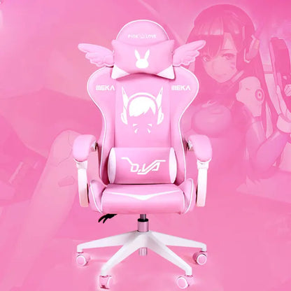 Pink Cartoon Electric Sound Gaming Chair, Rotating Office Chair with Adjustable Height, Latex Cushion, 360° Swivel Computer Chair for Home & Study