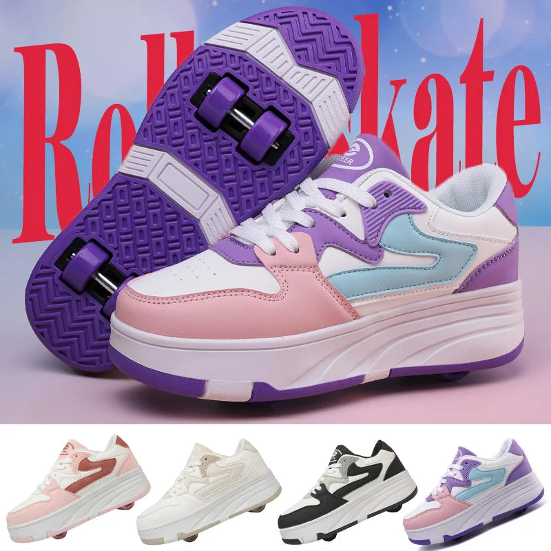 Children's Outdoor Sports Roller Skates Shoes Single Row Wheel Kids Sliding Shoes Four-Wheel for Boys and Girls