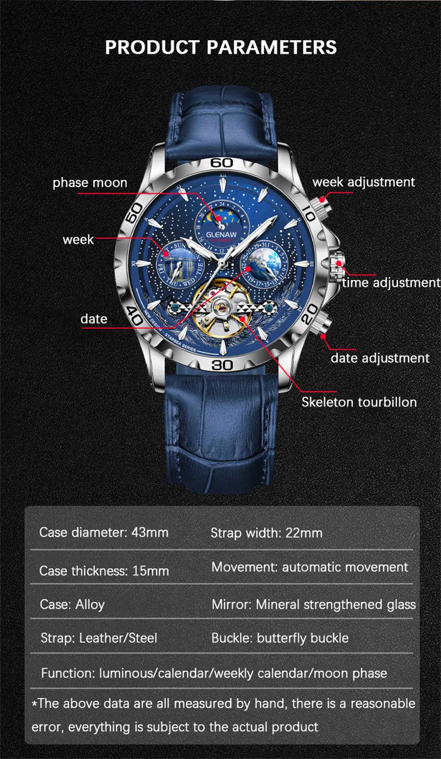 GLENAW Design Mens Watches Top Brand Luxury Fashion Business Automatic Watch Men's Waterproof Mechanical Watch Montre Homme