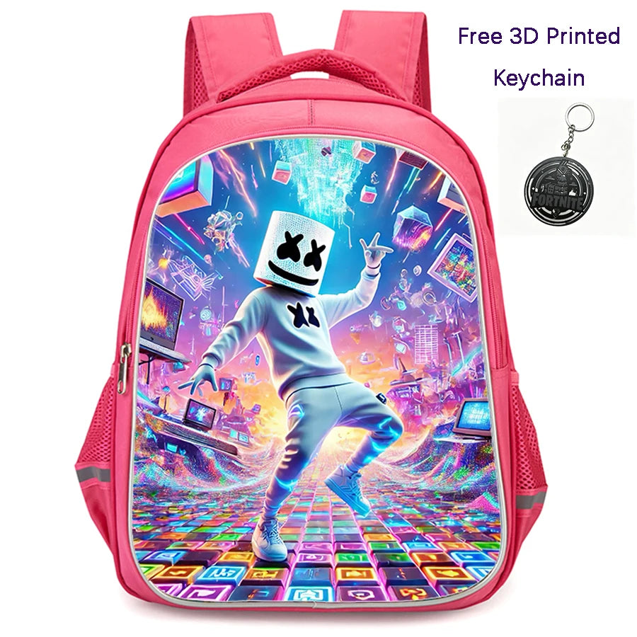 FORTNITE 16-inch Durable Lightweight Backpack, Dual Zipper Pockets, Cartoon Style for Boys & Girls 6-10,Free 3D Printed Keychain