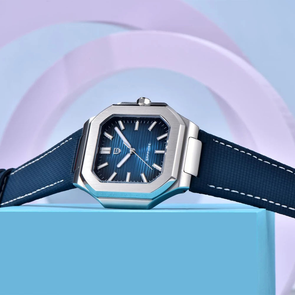 Nuovo orologio di lusso quadrato PAGANI DESIGN 2026 da uomo al quarzo, vetro zaffiro AR, movimento giapponese, luminoso, in acciaio 316L all steel