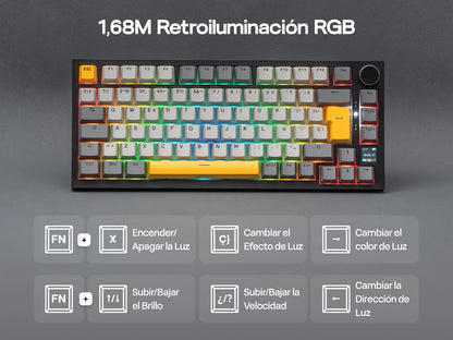 Layout ISO-ES EPOMAKER X AJAZZ AK820 PRO 75% spagnolo, tastiera meccanica cablata/2.4GHz/BT con schermo e manopola per PC/Mac