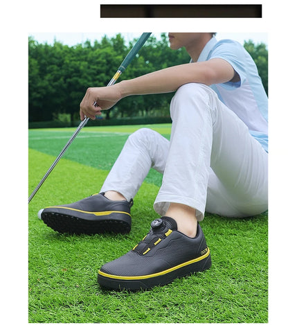 Couple Golf Shoes Men's White Waterproof Rotating Buckle Fitness Spikeless Non-slip Golf Golfer Training Golf Sneakers Women