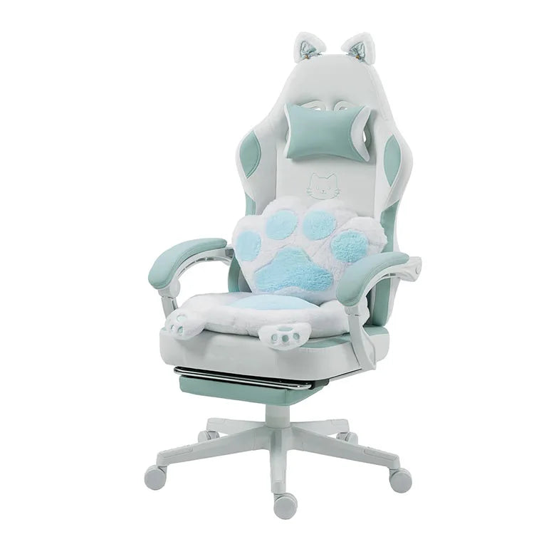 Chaise de jeu pour adultes, chaise d'ordinateur ergonomique inclinable avec support lombaire et appui-tête, lumières LED RGB, design oreilles de chat