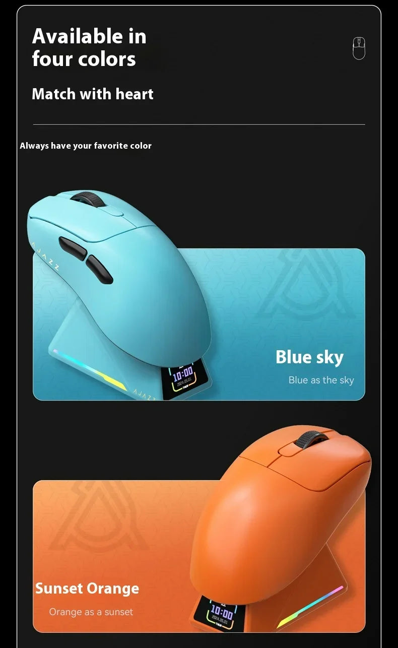 Ratón gaming AJAZZ AJ179 APEX con base de pantalla a color, carga magnética, alta frecuencia de 8000Hz, trimodo (PAW3950), para diestros