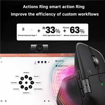 Ratón inalámbrico Bluetooth ergonómico Logitech MX Master 4 con retroalimentación háptica, anillo de acciones, MagSpeed, 8000 DPI y batería de 70 días