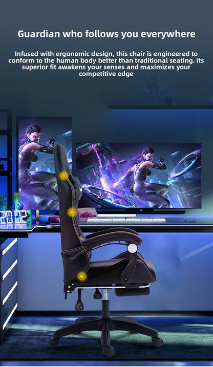 Cadeira gaming confortável, ergonómica e reclinável, com massagem e rotação, ideal para uso sedentário