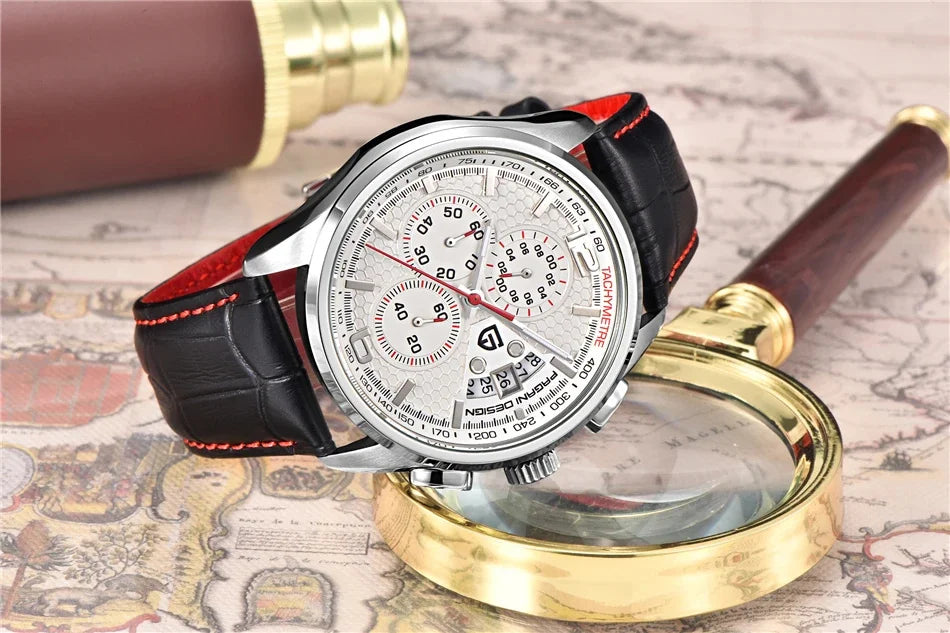 PAGANI DESIGN PD-3306 Multi Functional Waterproof Sport Men's Chronograp Watch Leather Quartz Military Watches Relogio Masculino