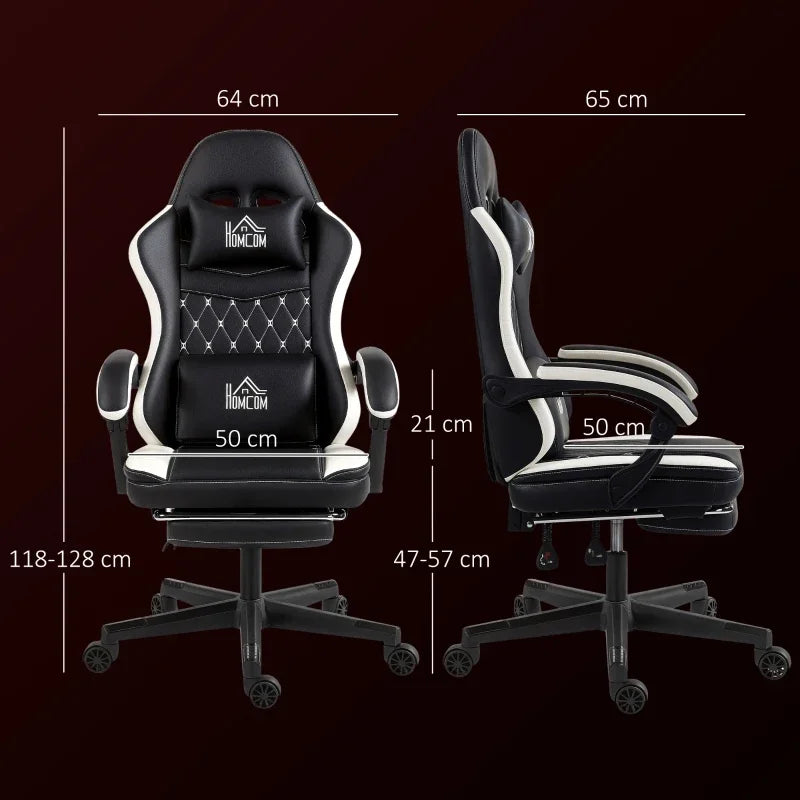 Gaming Chair with Footrest, Computer Chair with Headrest & Cushions, Faux Leather Upholstery, Swivel, Height-Adjustable