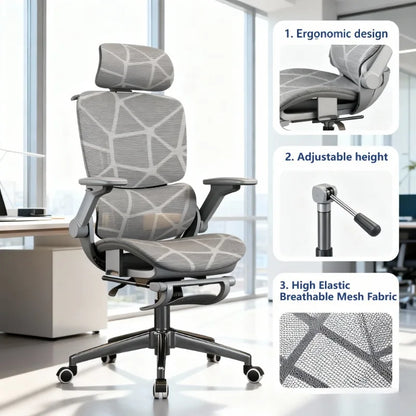 Air Titan kontor- og gamingstol i fuld mesh med ergonomisk lændestøtte i tre zoner til computer- og skrivebordsbrug for studerende, med ventilerende design