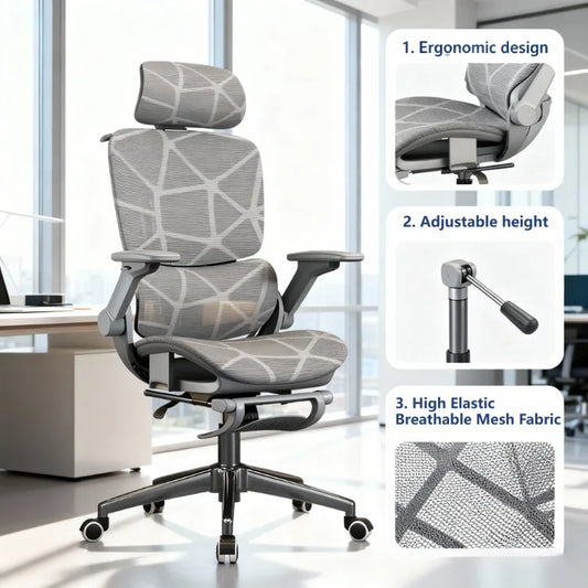 Sedia da ufficio e gaming ergonomica Air Titan Full Mesh per computer, con supporto lombare a tre zone e design ad alta ventilazione per scrivania da studente