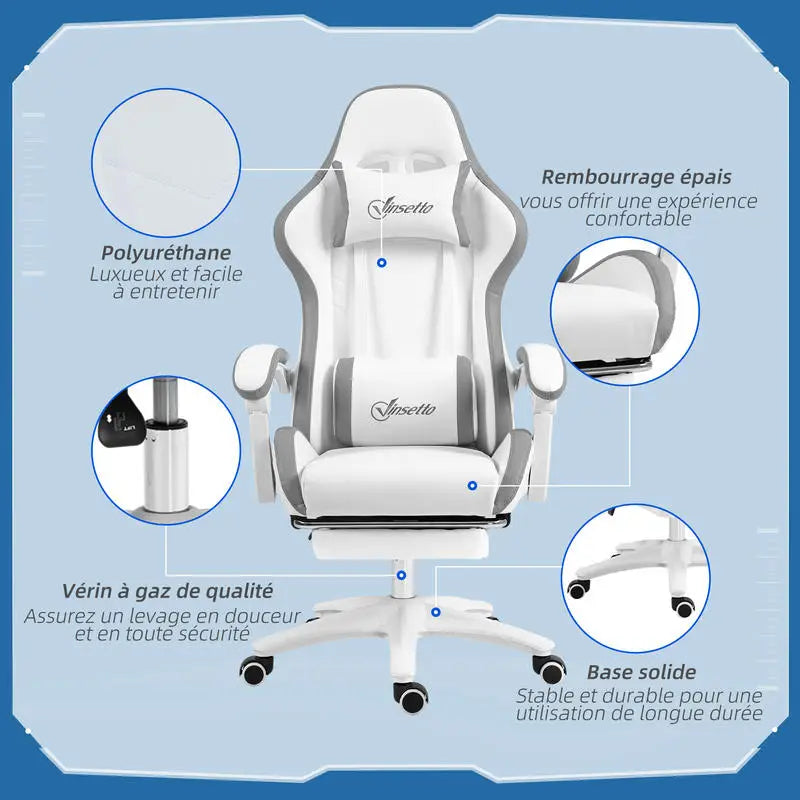 Ergonomic Gaming Chair with Footrest, Adjustable Headrest & Lumbar Support, 135° Reclining Gaming Chair, Height Adjustable Home Office Computer Chair 120KG