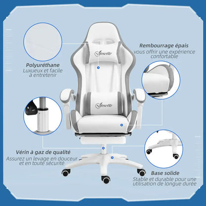 Ergonomic Gaming Chair with Footrest, Adjustable Headrest & Lumbar Support, 135° Reclining Gaming Chair, Height Adjustable Home Office Computer Chair 120KG