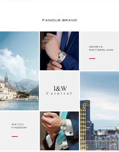 Carnival High-end Series I&W Brand Automatic Mechanical Watches Men Waterproof Watches 316L Steel Sapphire Business Men's Watch