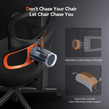 NEWTRAL NT001 Ergonomic Office Chair with Auto-Following Lumbar Support, 3 Recline Angles, Adjustable Backrest Armrest Headrest