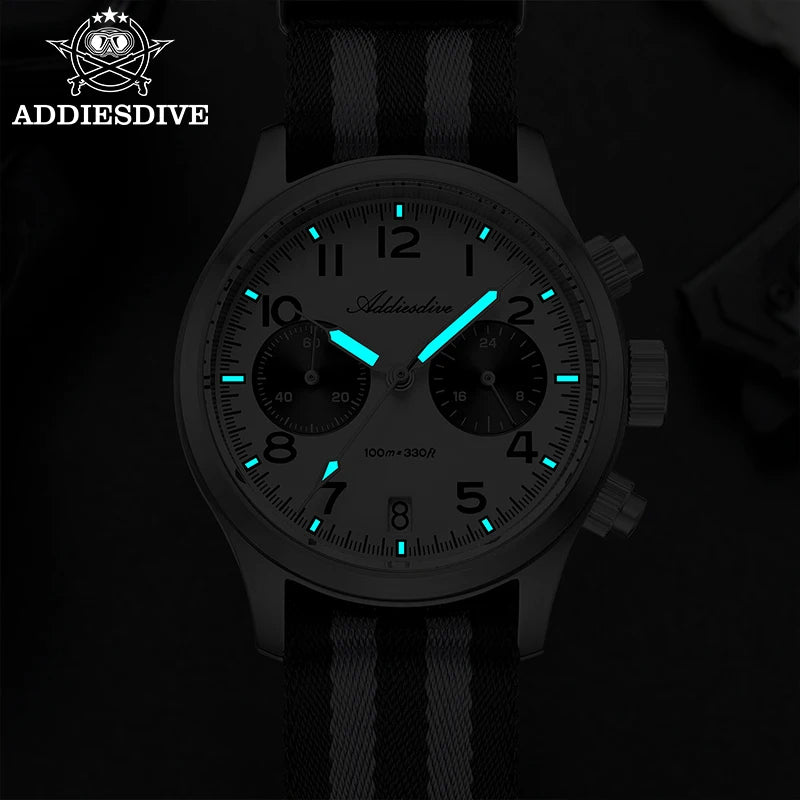 ADDIESDIVE 2025 New Panda Eye Men's Watches Retro Luxury VK64 Quartz Watch For Men Sport Chronograph 100M Waterproof Luminous