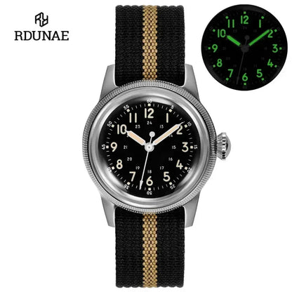 RDUNAE RA05 Vintage Military Watch 2035 Movement Quartz K1 Mineral Glass Crystal Stainless Steel Luminous Waterproof Men's Watches