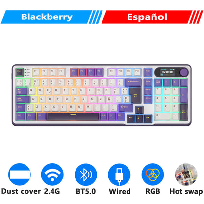 Clavier mécanique RK ROYAL KLUDGE S98 avec écran TFT en surface, 98 touches, RGB, BT 5.0/2,4 GHz/USB-C, clavier gaming sans fil, remplaçable à chaud