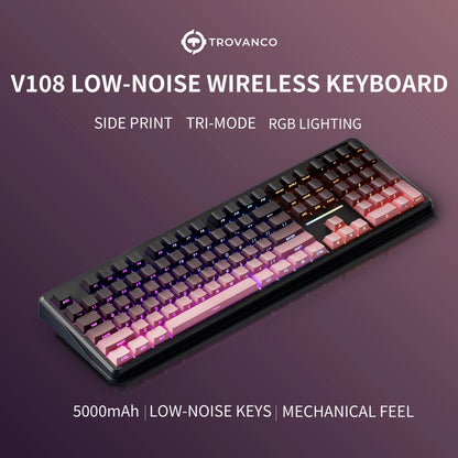 V108 Pro Bluetooth Keyboard  Office Low Noise 2.4G Wired&Wireless Full Layout with RGB Backlit Membrane