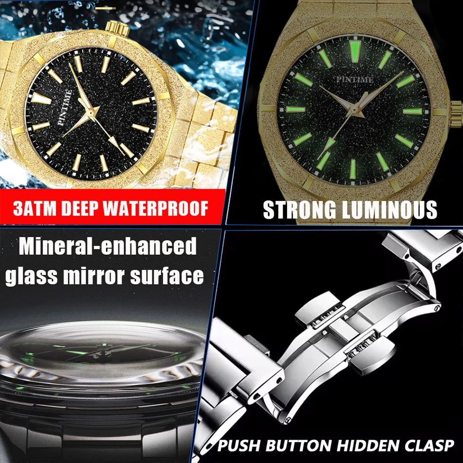 Men's wristwatch Starry Frosted Men Quartz Watch Fashion And Luxury Gentleman Watches Golden Watch Waterproof Silver Accessories