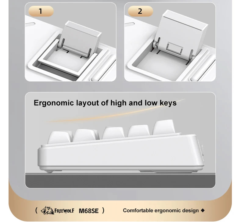 FREEWOLF M68SE 68 key wired mini keyboard, designed ergonomically, dazzling lights and compatible with multiple systems