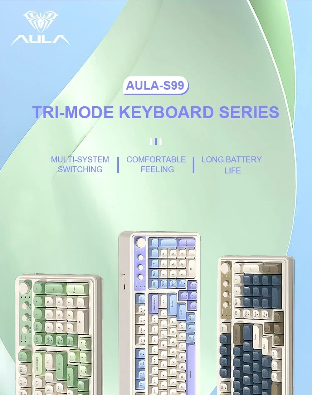 AULA S99 Keyboard 3-Mode Wireless Bluetooth Wired RGB Ergonomic 99Key Typing Mute Gaming Keyboard Custom PC Accessories Gifts