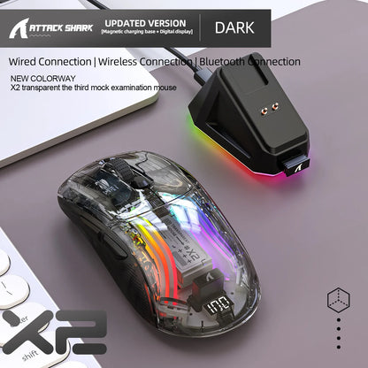 Attack Shark X2PRO Bluetooth Mouse, Tri-Mode, RGB Lights, Magnetic Charging, Transparent, Battery Indicator, Computer Phone