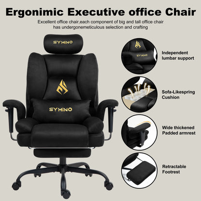Symino Gaming Chair Faux Suede Office Chair with Footstool, Ergonomic Height Adjustable Swivel Chair, Comfortable Executive Chair for Gaming & Office