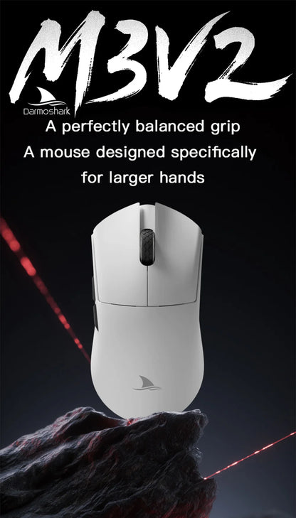 Mouse de gaming Darmoshark M3 V2 Double 8K, wireless, tri-mode, 26K DPI, senzor PAW3395, mouse macro pentru gaming, pentru mâini mari, computer, laptop și PC