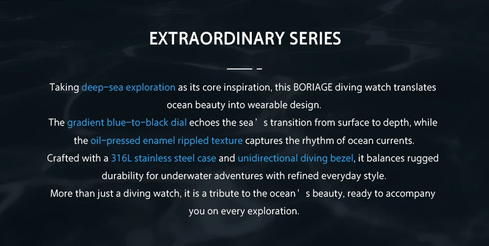 BORIAGE Fully automatic mechanical diving watch, 200m Water Resistance Miyuda 9015 movement men's watch