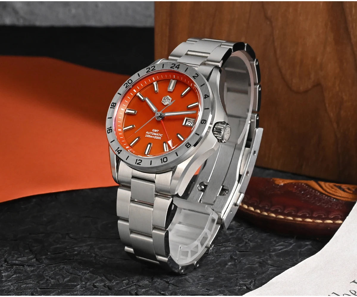 San Martin 39mm Aventurine Gemstone Dial Luxury Men's Watch NH34 GMT Automatic Mechanical Sapphire Waterproof Luminous SN0129