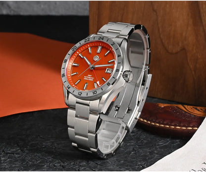 San Martin 39mm Aventurine Gemstone Dial Luxury Men's Watch NH34 GMT Automatic Mechanical Sapphire Waterproof Luminous SN0129