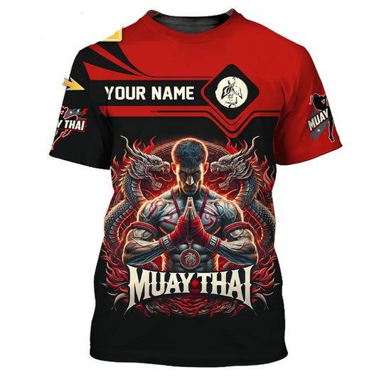 Stylové nové pánské tričko s grafikou Muay Thai, 3D potiskem tygra a draka, personalizovaným jménem a výrazným designem, letní tričko na gym a fitness