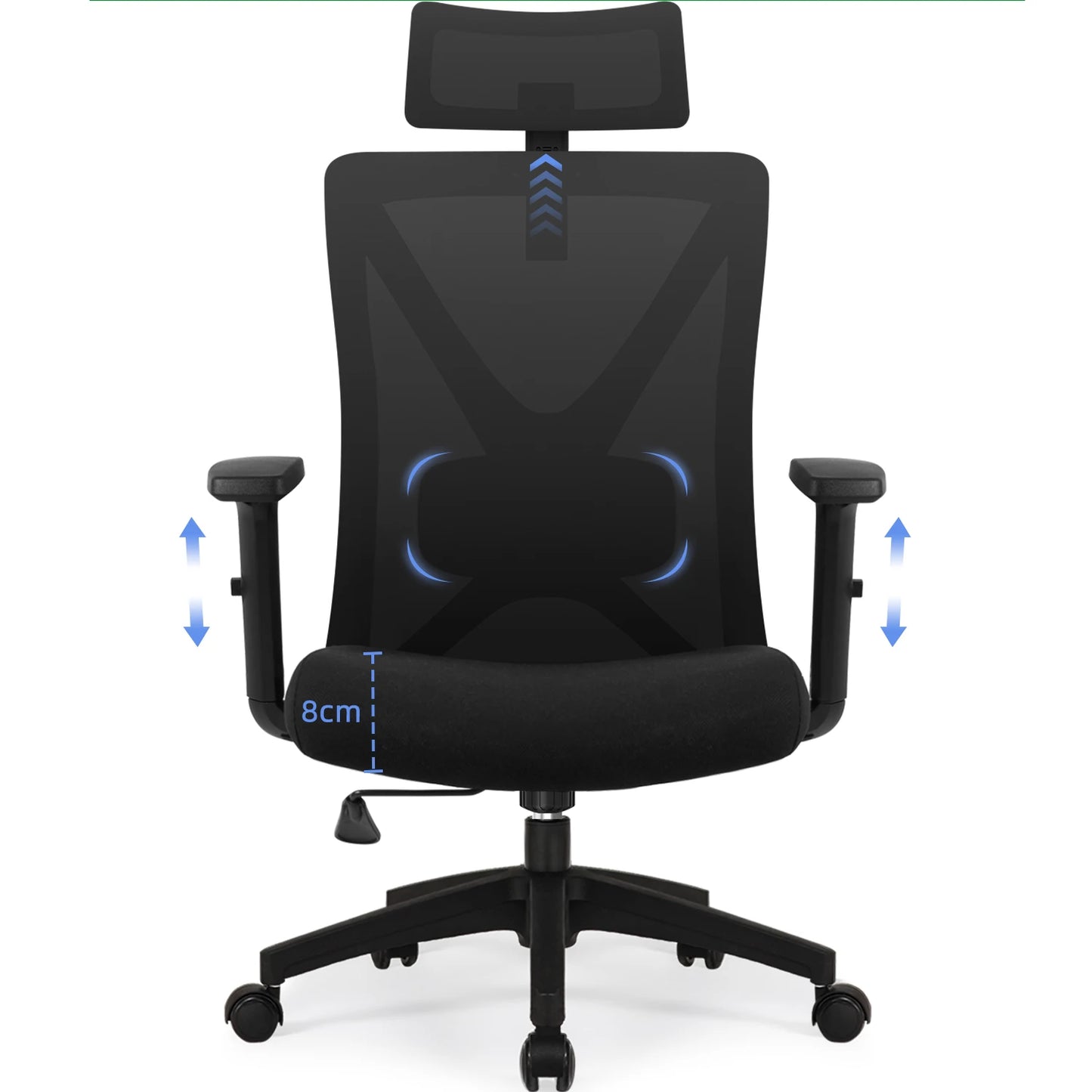 AUTHMIC Ergonomic Office Chair Mesh Back, 5D Lumbar Support, Reclining 90–135°, Adjustable Armrest & Headrest for Home Office