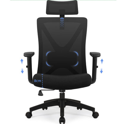 AUTHMIC Ergonomic Office Chair Mesh Back, 5D Lumbar Support, Reclining 90–135°, Adjustable Armrest & Headrest for Home Office